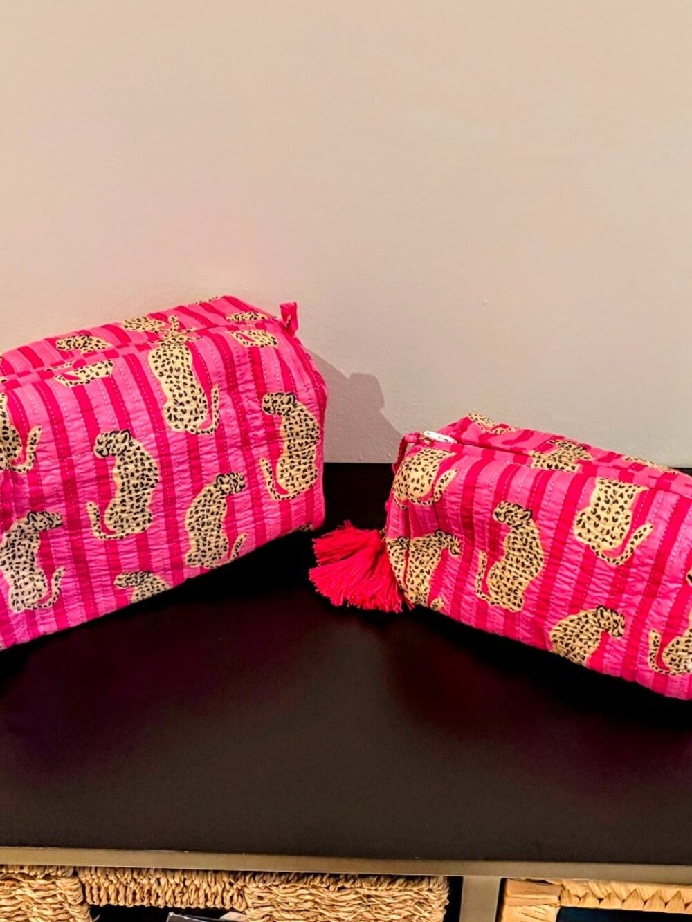 Set of Pink Stripe Cheetah Cosmetic Bags New